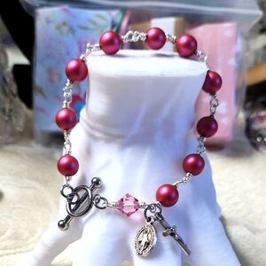 Elegant Raspberry Pink Rosary Bracelet!